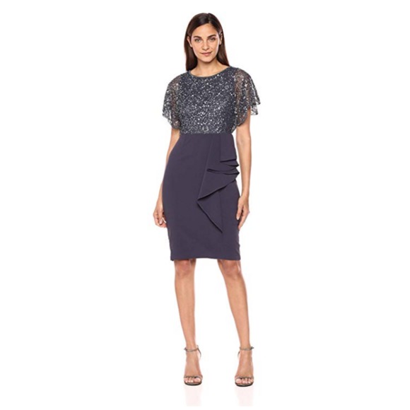 Adrianna Papell Beaded Flutter Sleeve Sheath Dress - Picture 1 of 8